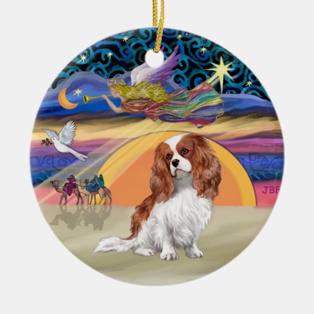 Xmas Star - Blenheim Cavalier King Charles Ceramic Ornament (Front)