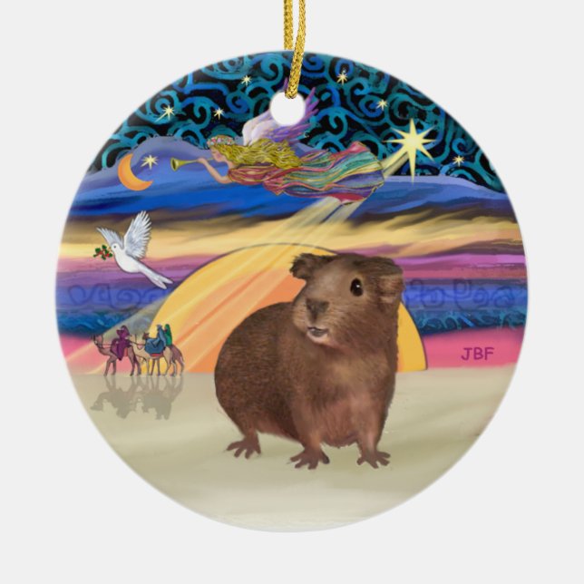 Xmas Star - Brown Guinea Pig Ceramic Ornament (Front)