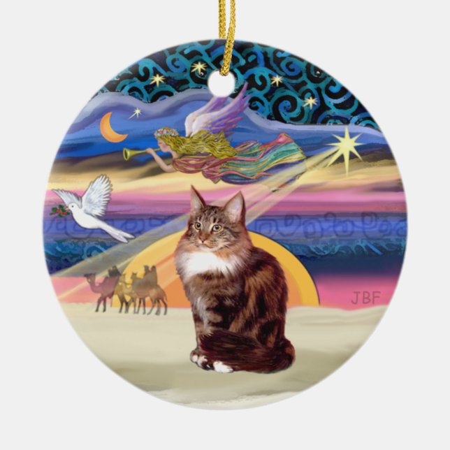 Xmas Star - Maine Coon cat 9 Ceramic Ornament (Front)
