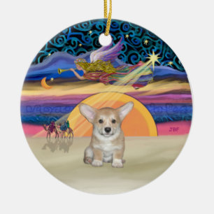Xmas Star - Pembroke Welsh Corgi Puppy Ceramic Ornament