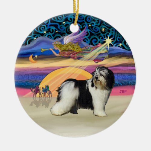 Xmas Star _ Polish Lowland Sheepdog BW Ceramic Ornament