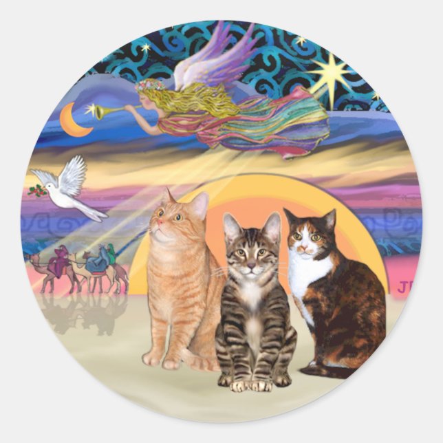 Xmas Star (R)  -Three cats (AmSH) Classic Round Sticker (Front)