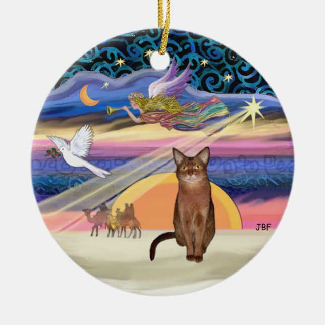 Xmas Star - Ruddy Abyssinian cat Ceramic Ornament (Front)