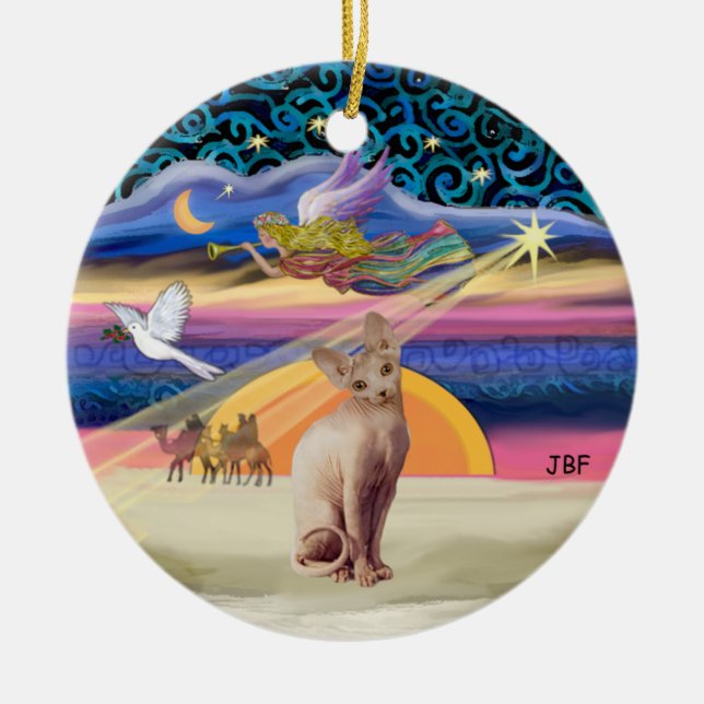 Xmas Star - Sphynx cat (fawn) Ceramic Ornament (Front)