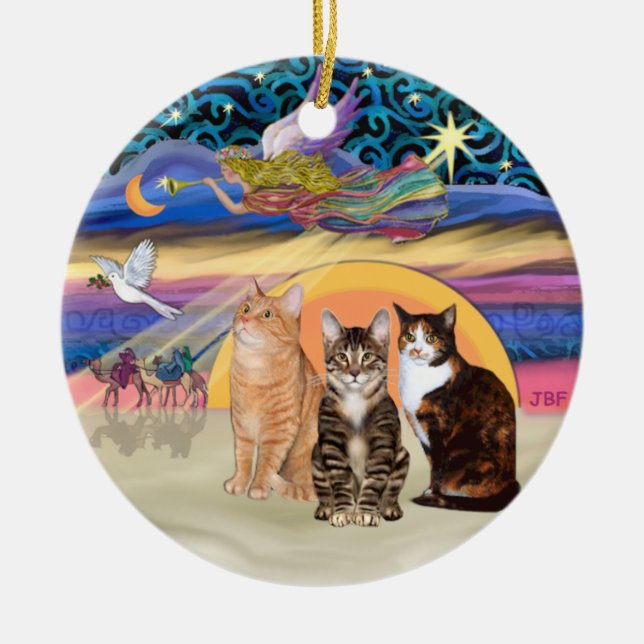 Xmas Star -Three cats (AmSH) Ceramic Ornament (Front)
