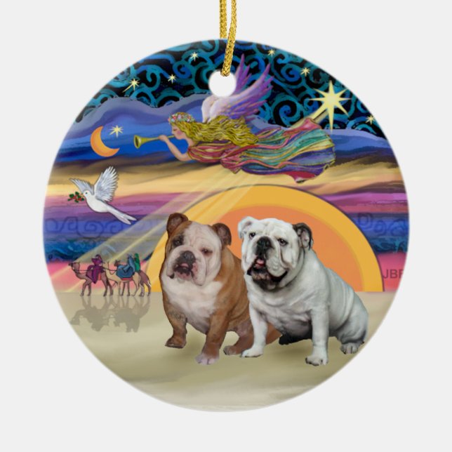 Xmas Star - Two English Bulldogs Ceramic Ornament (Front)