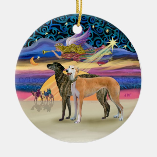Xmas Star - Two Greyhounds Ceramic Ornament (Front)