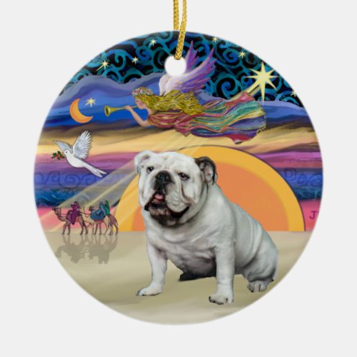 Xmas Star _ White English Bulldog Ceramic Ornament
