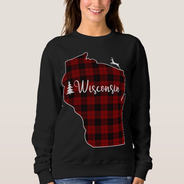 Xmas Stocking for Mom Red Plaid Deer Tree Wisconsi Sweatshirt (Front)
