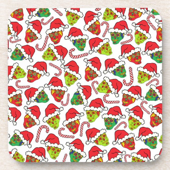 Xmas Sugar Skulls Beverage Coaster (Front)