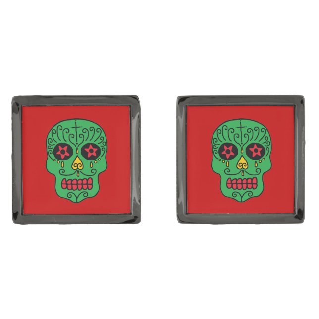 Xmas Sugar Skulls Cufflinks (Front)