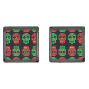 Xmas Sugar Skulls Gunmetal Finish Cufflinks