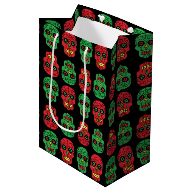 Xmas Sugar Skulls Medium Gift Bag (Front Angled)