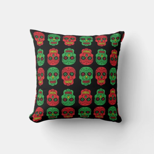 Xmas Sugar Skulls Throw Pillow