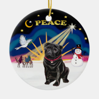 Xmas Sunrise - Black Pug Ceramic Ornament