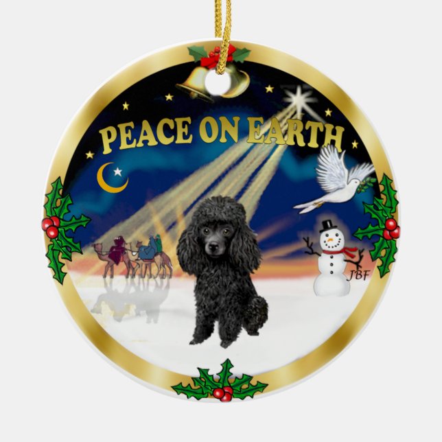 Xmas Sunrise - Black Toy Poodle Ceramic Ornament (Front)