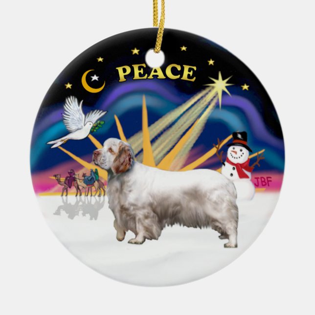 Xmas Sunrise - Clumber Spaniel Ceramic Ornament (Front)