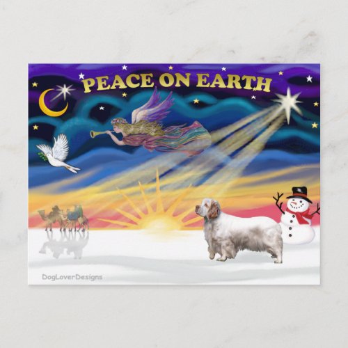 Xmas Sunrise _ Clumber Spaniel Holiday Postcard