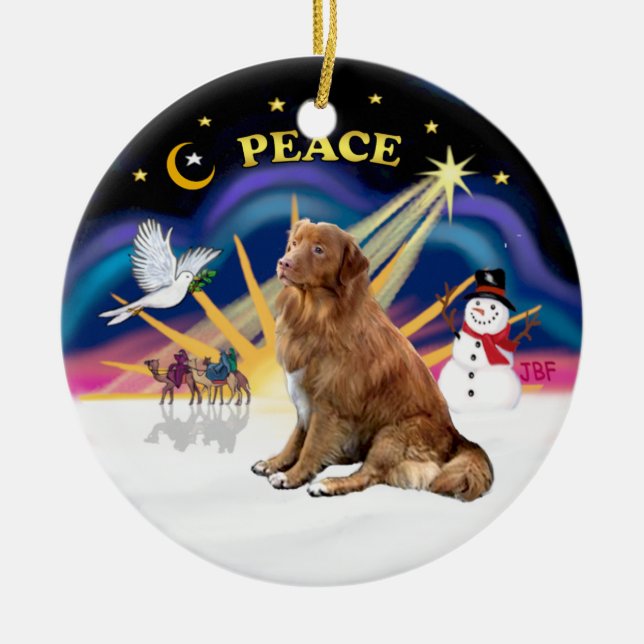 Xmas Sunrise - Nova Scotia dog Ceramic Ornament (Front)