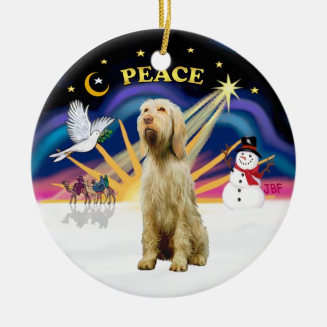 Xmas Sunrise - Spinone Italiano (wheaten) Ceramic Ornament (Front)