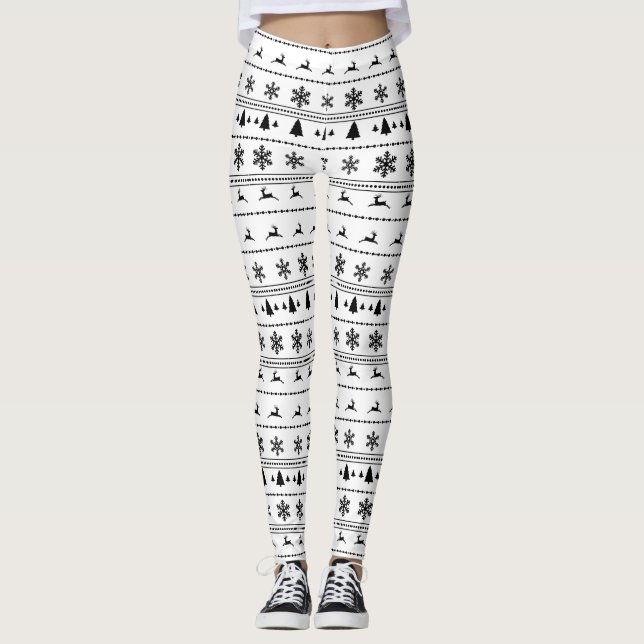 Xmas Sweater pattern, black on white Leggings (Front)