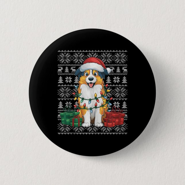 Xmas Sweater Style Ugly Australian Shepherd Dog Ch Button (Front)