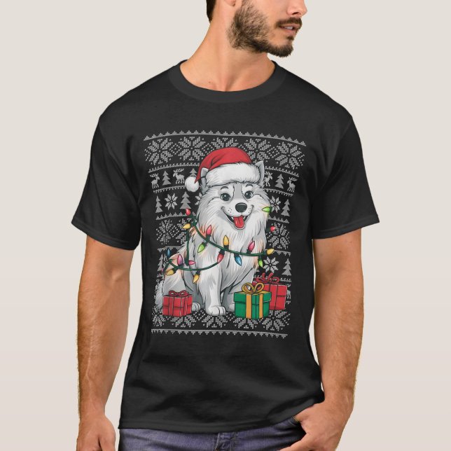 Xmas Sweater Style Ugly Santa American Eskimo Dog  (Front)