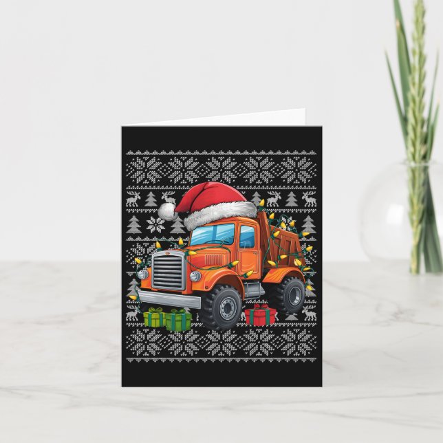 Xmas Sweater Style Ugly Santa Construction Truck C Card (Front)