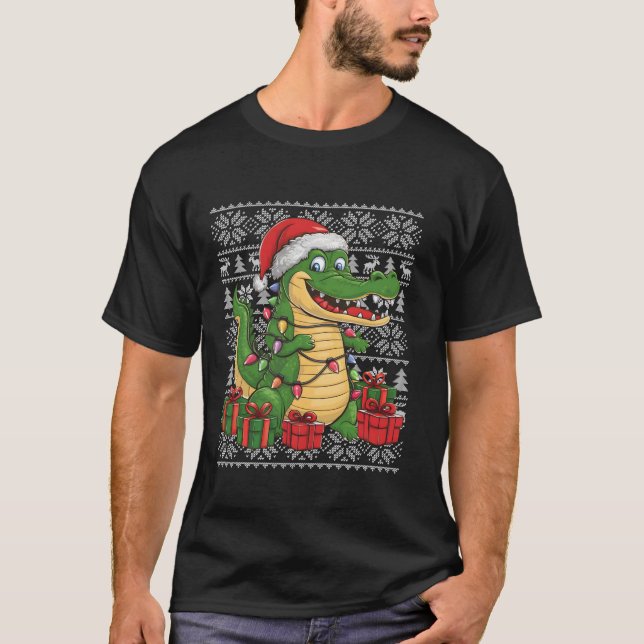 Xmas Sweater Style Ugly Santa Hat Crocodile Christ (Front)