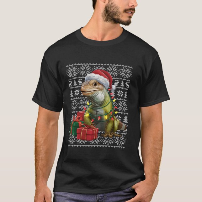 Xmas Sweater Style Ugly Santa Hat Iguana Christmas (Front)