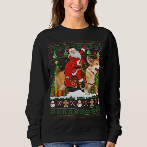 Xmas Sweater Ugly Santa Riding Corgi Dog Christmas