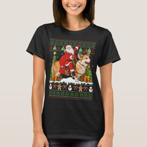 Xmas Sweater Ugly Santa Riding Corgi Dog Christmas