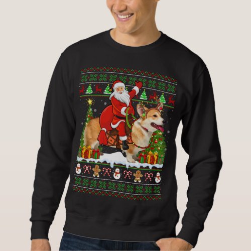 Xmas Sweater Ugly Santa Riding Corgi Dog Christmas