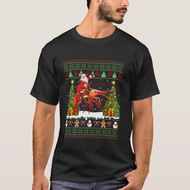 Xmas Sweater Ugly Santa Riding Shrimp Christmas Lo (Front)