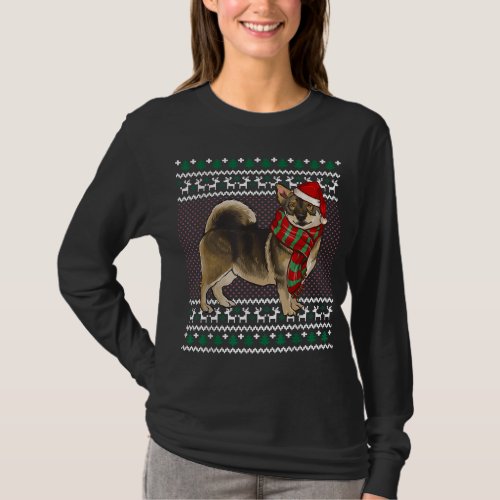 Xmas Swedish Vallhund Dog Santa Hat Ugly Christmas T_Shirt