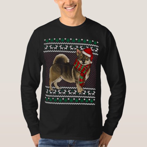 Xmas Swedish Vallhund Dog Santa Hat Ugly Christmas T_Shirt