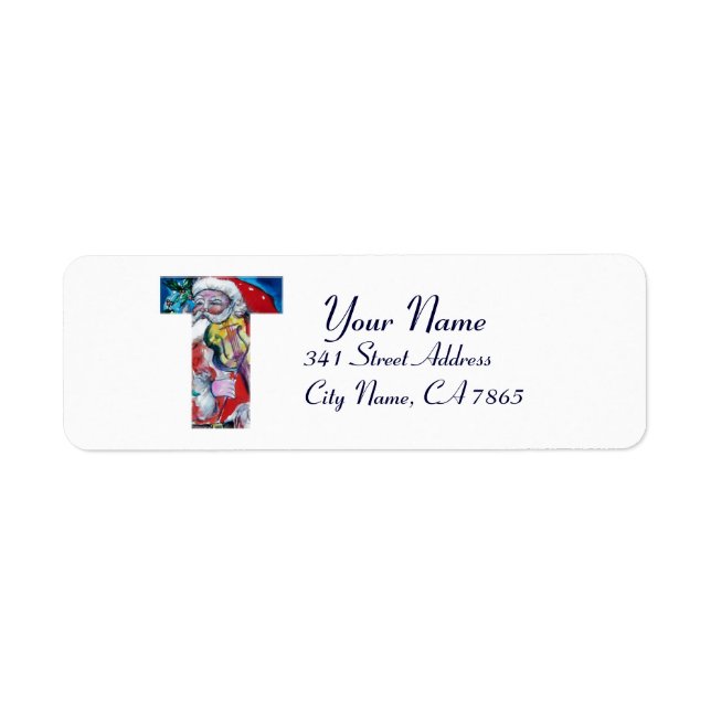 XMAS T LETTER /SANTA  CLAUS WITH VIOLIN MONOGRAM LABEL (Front)