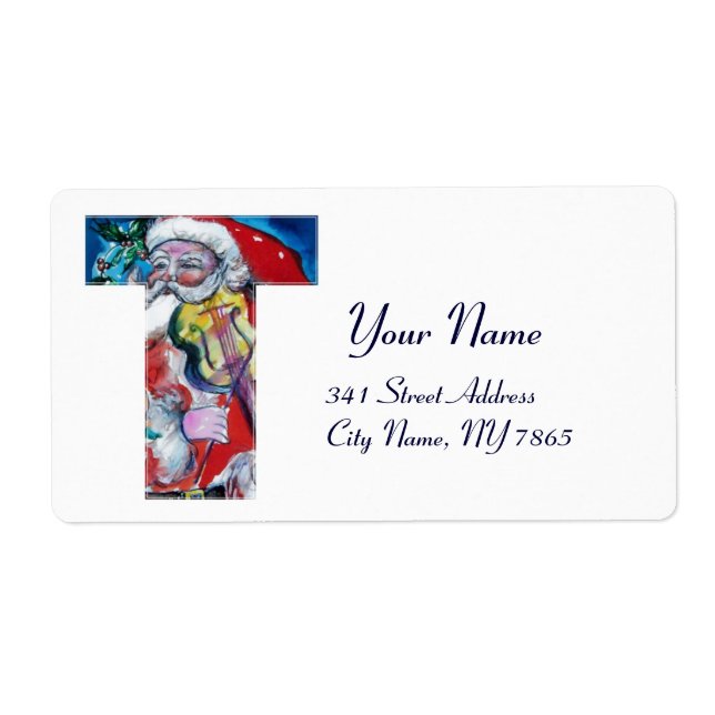XMAS T LETTER /SANTA  CLAUS WITH VIOLIN MONOGRAM LABEL (Front)