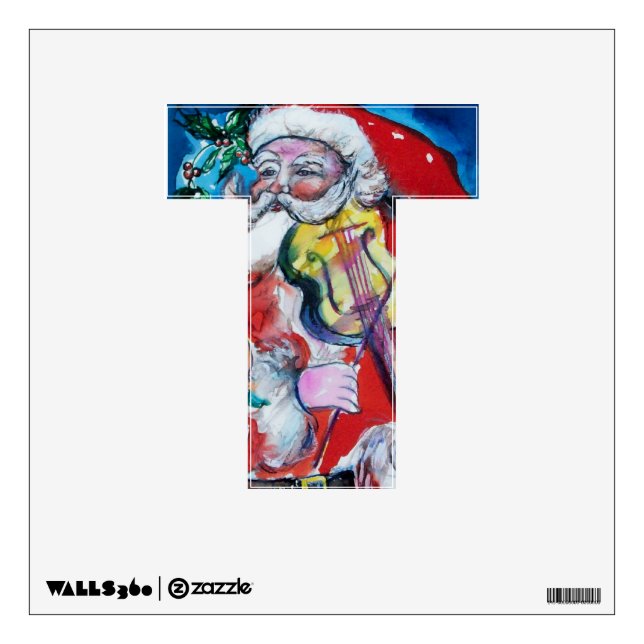 XMAS T LETTER /SANTA  CLAUS WITH VIOLIN MONOGRAM WALL DECAL (Front)