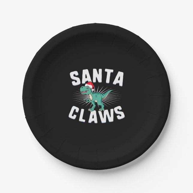 Xmas T-Rex Christmas Santa Claws   Paper Plates (Front)