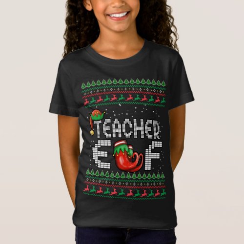 Xmas Teacher Elf Costume Christmas Ugly Teachers S T_Shirt