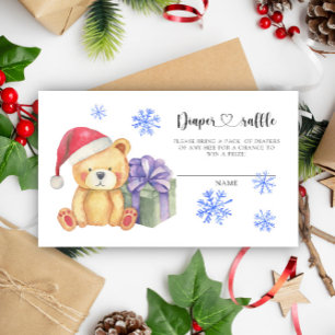 Xmas teddy bear with gift - diaper raffle ticket enclosure card