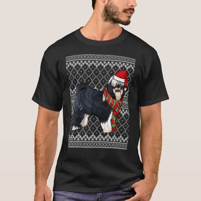 Xmas Tibetan Terrier Santa Claus Hat Ugly Christma T-Shirt (Front)