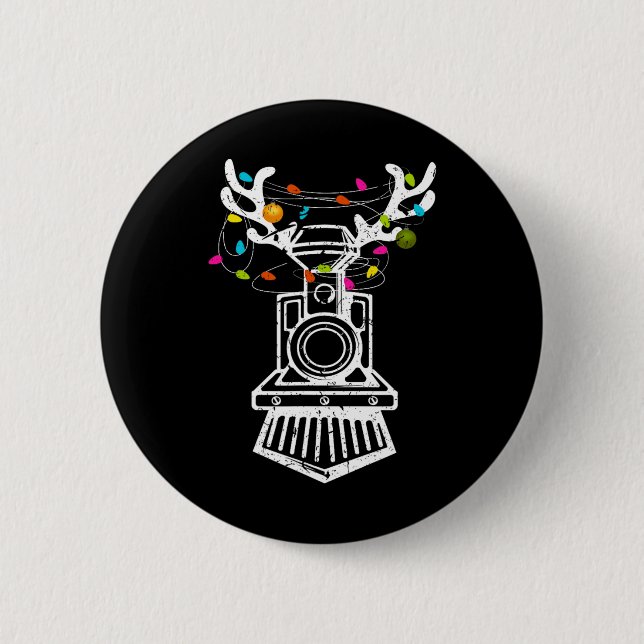 Xmas Train Reindeer Christmas Railroad  Button (Front)