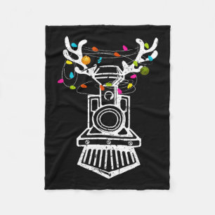 Xmas Train Reindeer Christmas Railroad  Fleece Blanket