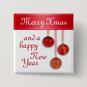 Xmas Tree Baubles red + your ideas Button