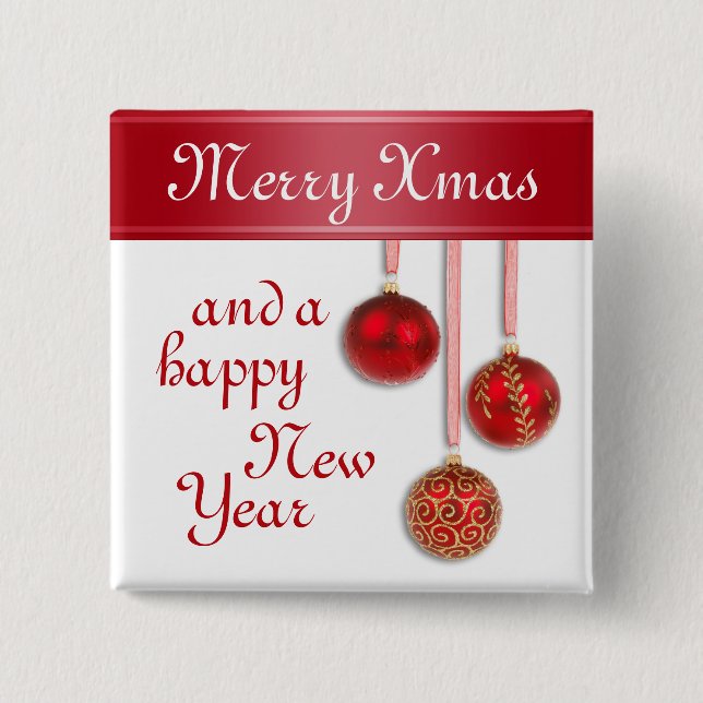 Xmas Tree Baubles red + your ideas Button (Front)
