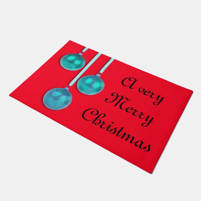 Xmas Tree Baubles turquoise blue + your ideas Doormat (Angled)