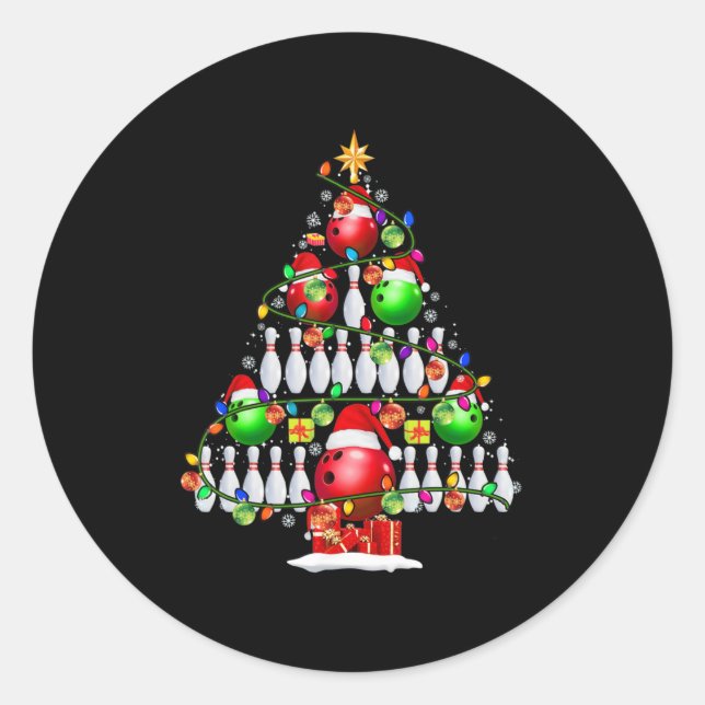 Xmas Tree Bowling Xmas Lights Santa Bowling Ball P Classic Round Sticker (Front)