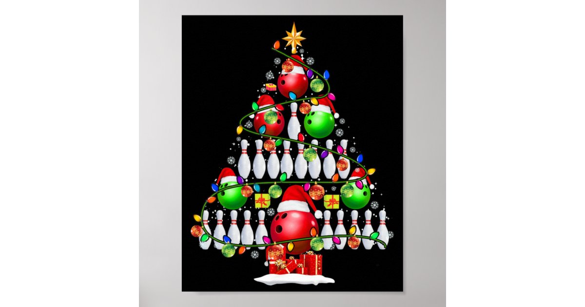 Xmas Tree Bowling Xmas Lights Santa Bowling Ball P Poster Zazzle